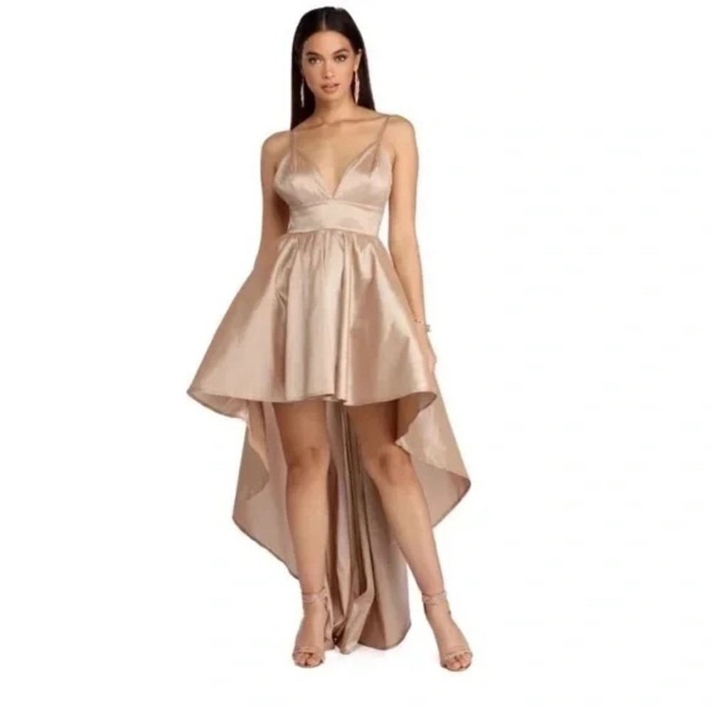 Windsor Champagne Satin High-Low Dress